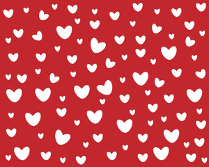 white different size hearts in scatter on red background