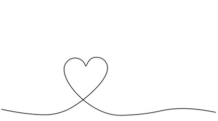 Heart background love design, valentines day banner one line drawing vector illustration.