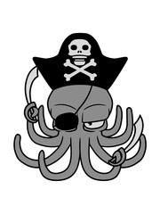 pirat kapitän matrose hut seeräuber kämpfen säbel böser oktopus krake kopffüßer kalmar tentakel tintenfisch unterwasser monster comic cartoon clipart lustig design meer wasser tauchen fisch © Style-o-Mat-Design