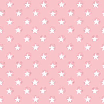 Cute seamless vector background with hand drawn stars in blush pink and white for babies and girls. Fresh modern design  for textiles, cards, gift wrapping paper, wallpapers.