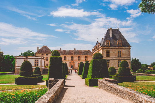 July 19, 2017. Village Cormatin France burgundy region in summer. Museum old castle, fortress Ch teau de Cormatin in sunny weather