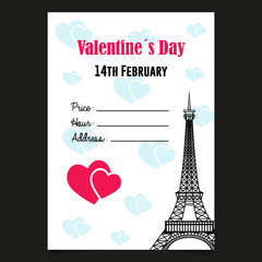 Fototapeta na wymiar Valentines Day Flyer. Vector Illustration with Hearts
