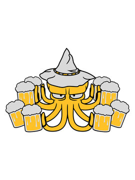 recommend clip art: oktoberfest bier saufen trinken durst party feiern krug maß glas alkohol betrunken oktopus krake kopffüßer kalmar tentakel tintenfisch unterwasser monster comic cartoon clipart lustig fisch