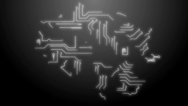 Graphic of the microchip abstraction scheme creating itself on the dark grey background.