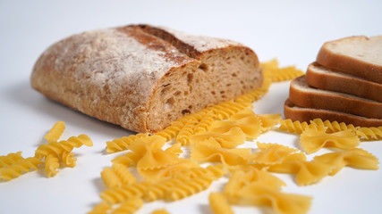 Pasta and bread. Products from wheat flour with gluten.             