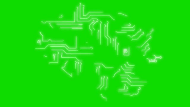 Abstract graphic of the computer microchip scheme appearing on the green screen background. Alpha channel.