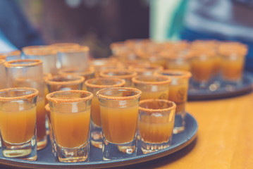 several glasses of typical drink from south and central america called 