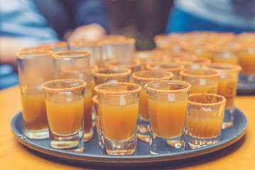 several glasses of typical drink from south and central america called 