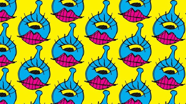 kids drawing pop art seamless background with theme of one eye monster