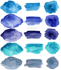 Watercolor stains and strokes collection, blue color elements