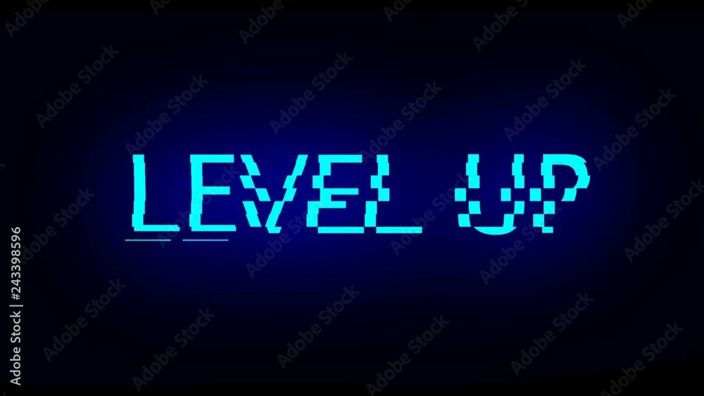 Poster letters of level up text with noise on black, 3d rendering background, computer generating for gamin