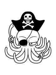 kapitän pirat matrose hut seeräuber kämpfen säbel böser oktopus krake kopffüßer kalmar tentakel tintenfisch unterwasser monster comic cartoon clipart lustig design meer wasser tauchen fisch © Style-o-Mat-Design