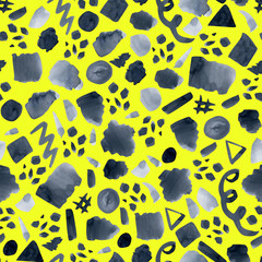 Watercolor indigo abstract shapes seamless pattern