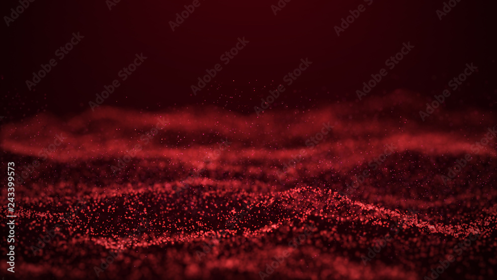 Poster wave glow. wave of particles. wave 3d. 3d rendering. futuristic dots background with a dynamic wave.