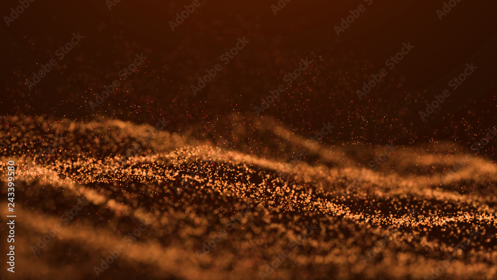 Poster wave glow. wave of particles. wave 3d. 3d rendering. futuristic dots background with a dynamic wave.