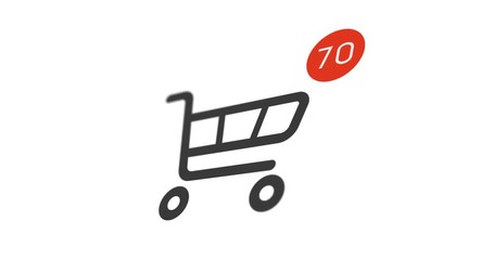 shopping cart icon with counter added online commodity on white background