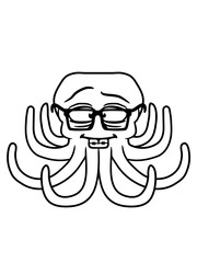 intelligent nerd schlau geek hornbrille zahnspange oktopus krake kopffüßer kalmar tentakel tintenfisch unterwasser monster comic cartoon clipart lustig design meer wasser tauchen fisch © Style-o-Mat-Design