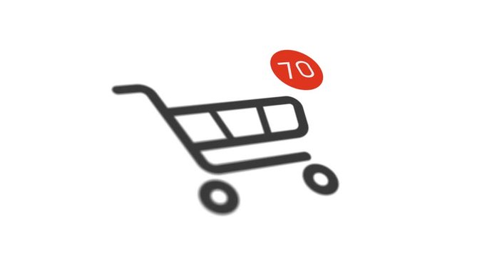 shopping cart icon with counter added online commodity on white background