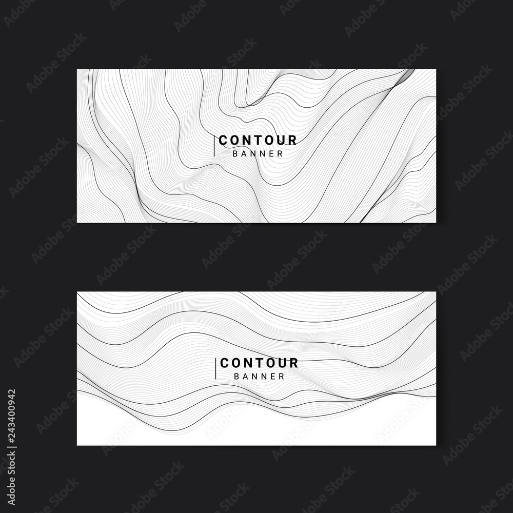 Wall mural monochrome abstract contour lines set