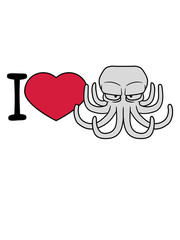i love liebe herz symbol oktopus krake kopffüßer kalmar tentakel tintenfisch unterwasser monster comic cartoon clipart lustig design meer wasser tauchen fisch © Style-o-Mat-Design