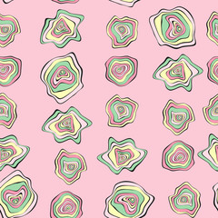 Wavy Distorted Rounds. Seamless Pattern with Deformed Circles. Abstract Background in Pastel Color Design. Vector Psychedelic Illustration with Colorful Spot. Wave Seamless Pattern for Fabric, Textile
