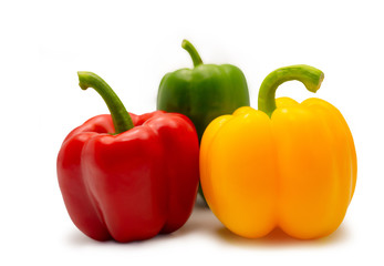 Red green and yellow sweet bell pepper. (clipping path)