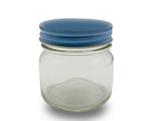  empty glass canister or jar on white background. (clipping path)