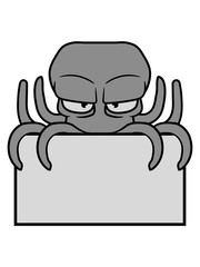 fläche rand verstecken schild schreiben name text böser oktopus krake kopffüßer kalmar tentakel tintenfisch unterwasser monster comic cartoon clipart lustig design meer wasser tauchen fisch © Style-o-Mat-Design
