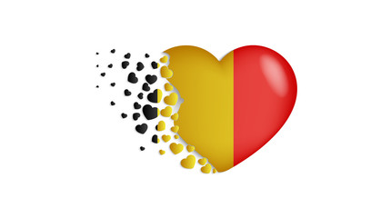 National flag of Belgium in heart illustration. With love to Belgium country. The national flag of Belgium fly out small hearts