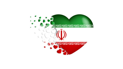 National flag of Iran in heart illustration. With love to Iran country. The national flag of Iran fly out small hearts