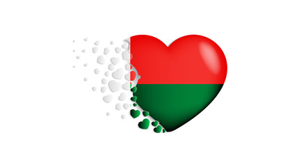 National flag of Madagascar in heart illustration. With love to Madagascar country. The national flag of Madagascar fly out small hearts