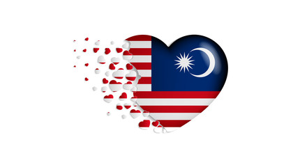 National flag of Malaysia in heart illustration. With love to Malaysia country. The national flag of Malaysia fly out small hearts