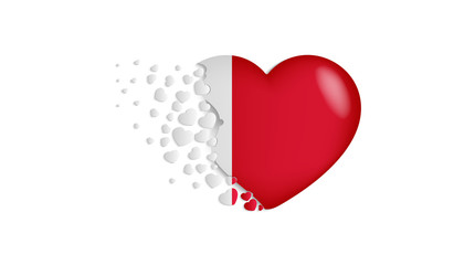 National flag of Malta in heart illustration. With love to Malta country. The national flag of Malta fly out small hearts