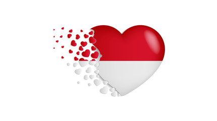 National flag of Monaco in heart illustration. With love to Monaco country. The national flag of Monaco fly out small hearts