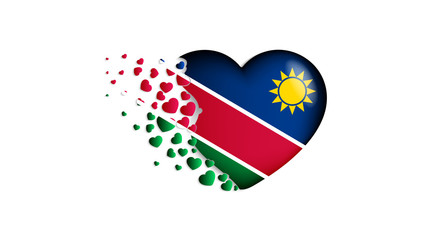 National flag of Namibia in heart illustration. With love to Namibia country. The national flag of Namibia fly out small hearts
