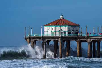 Manhattan Beach California Pier with breaking waves