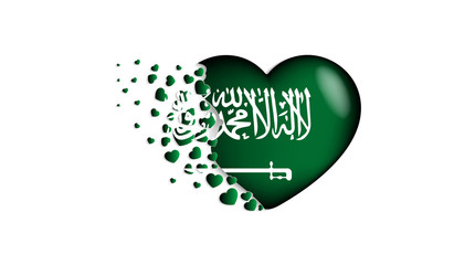 National flag of Saudi Arabia in heart illustration. With love to Saudi Arabia country. The national flag of Saudi Arabia fly out small hearts