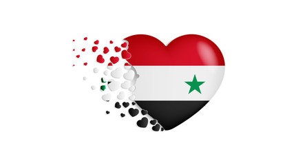 National flag of Syria in heart illustration. With love to Syria country. The national flag of Syria fly out small hearts