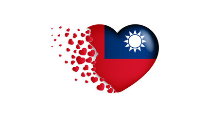 National flag of Taiwan in heart illustration. With love to Taiwan country. The national flag of Taiwan fly out small hearts