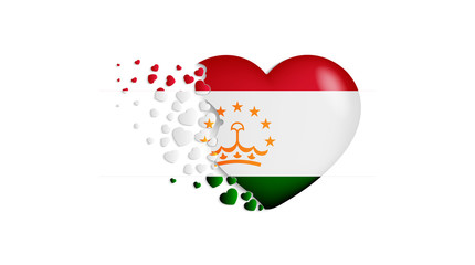 National flag of Tajikistan in heart illustration. With love to Tajikistan country. The national flag of Tajikistan fly out small hearts