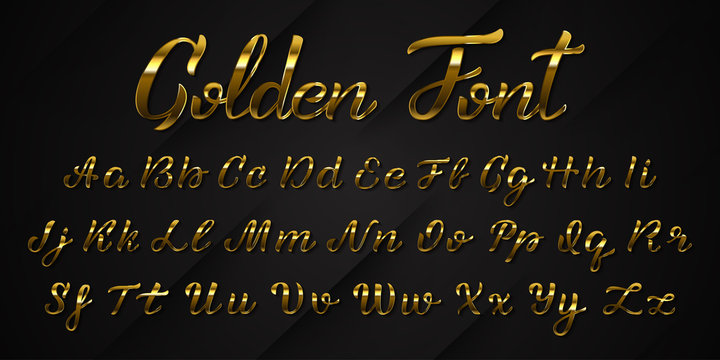 Vector realistic isolated golden handwritten font letters for template decoration and layout covering on the dark background.