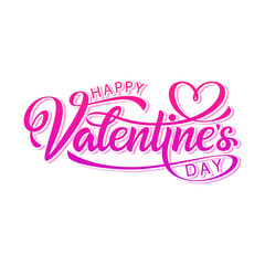 Happy valentines day, beautiful inscription on an isolated white background. Handwritten, calligraphic text Valentine's Day. Vector Illustration - Vector