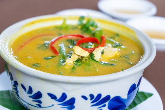 Khmer yellow curry with chicken and morning glory