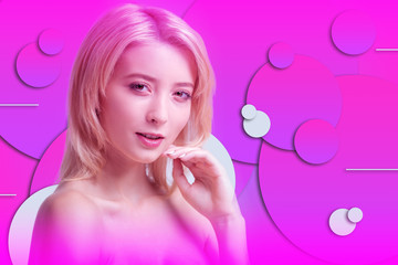 Appealing beautiful woman changing mind on background