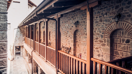 Doors and interior view of Monastery of Varlaam, Meteora