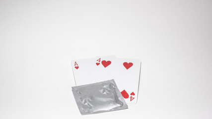 Valentines's day, Number Fourteen card number, Condom Prevent Pregnancy Contraception Valentines safe sex young love concept, Birth Control with Condom love on white backgroundใ