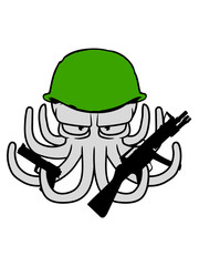 armee army soldat krieg waffen schießen helm böser oktopus krake kopffüßer kalmar tentakel tintenfisch unterwasser monster comic cartoon clipart lustig design meer wasser tauchen fisch © Style-o-Mat-Design