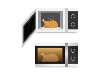 Fototapeta premium Isolated Microwave oven with chicken , vector