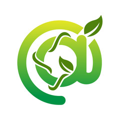 letter a, circle, leaf and nature logo