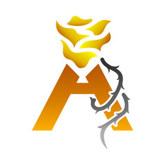 letter a, gold flower, and plant thorns logo